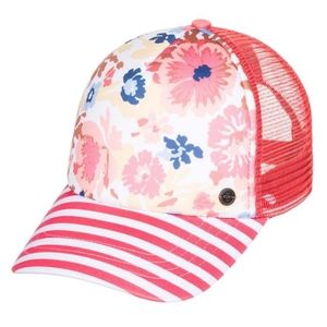 Women's Roxy Coral & Bright White Floral Beautiful Morning Trucker Hat